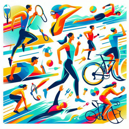 Vector illustration of a set of people engaged in sports and recreation.のイラスト素材