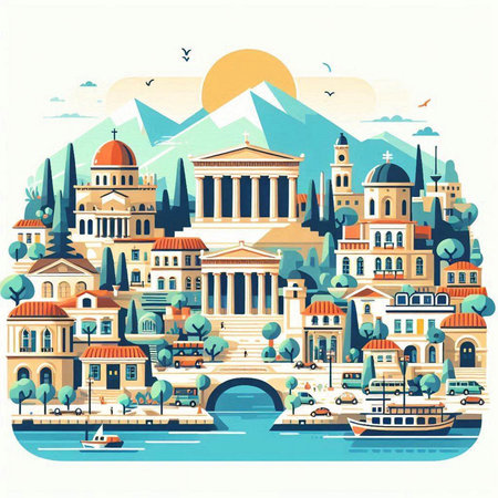 Greece. Travel and tourism background. Colorful vector illustration.のイラスト素材