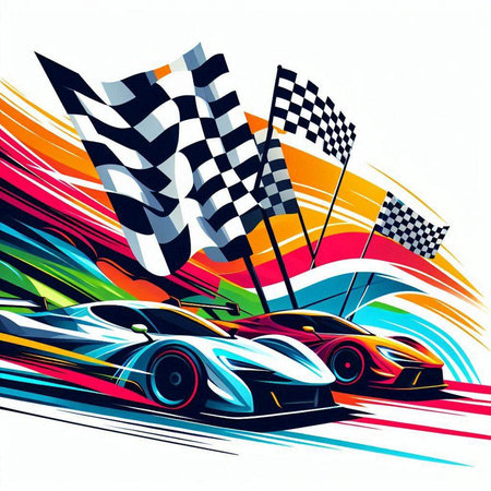Abstract Race car with checkered flag background. Vector illustration.のイラスト素材