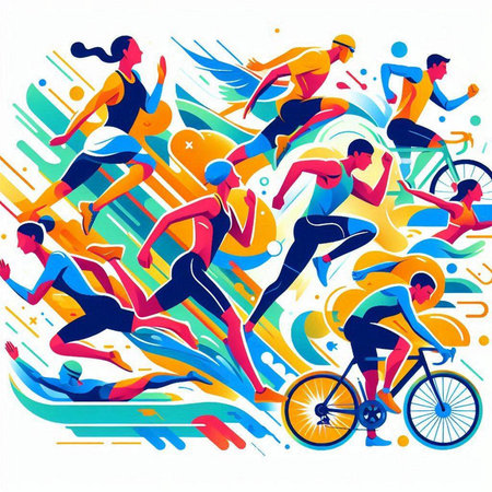 Seamless pattern with silhouettes of running people. Vector illustration.のイラスト素材