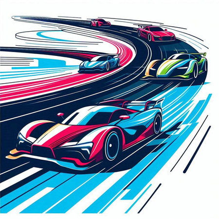 Vector illustration of a sports car racing on the road with motion blurのイラスト素材