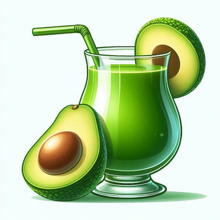 Avocado smoothie in a glass with a straw. Vector illustration.のイラスト素材