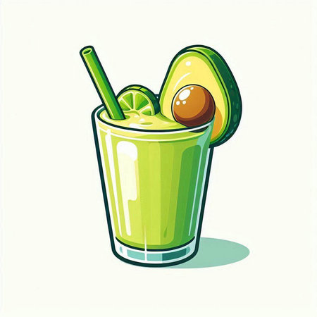 Cocktail with avocado, lime and olives. Vector illustration.のイラスト素材
