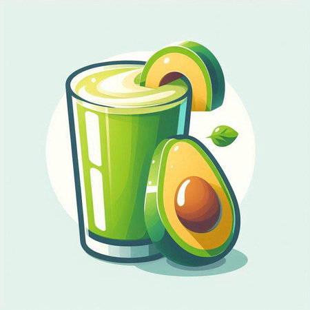 Avocado smoothie in a glass. Vector illustration, flat style.のイラスト素材