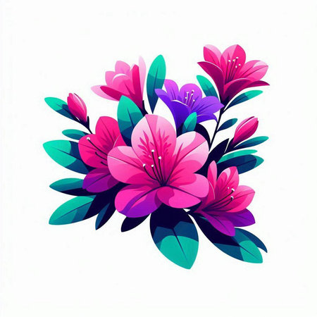 Vector illustration of pink and purple flowers bouquet on white background.のイラスト素材