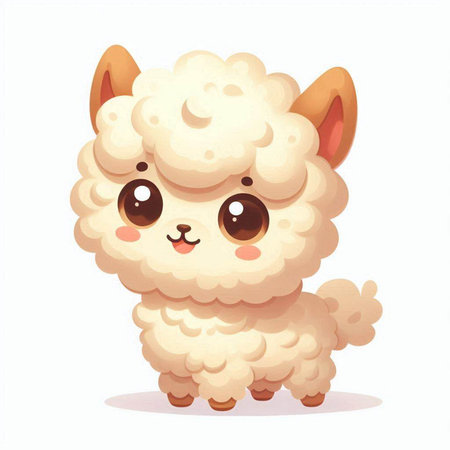 Cute cartoon alpaca. Vector illustration isolated on white background.のイラスト素材