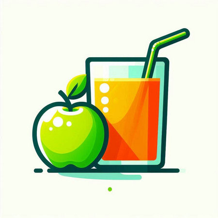 Fruit juice in a glass with green apple. Vector illustration.のイラスト素材