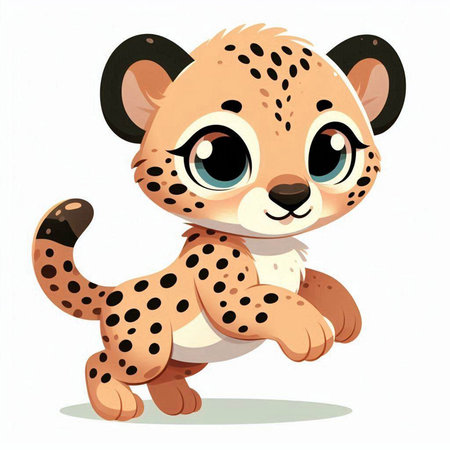 Cute cartoon cheetah. Vector illustration isolated on white background.のイラスト素材