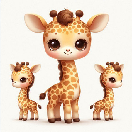 cute cartoon giraffe family isolated on white background - illustration for childrenのイラスト素材