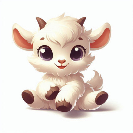 Cute cartoon goat sitting on a white background. Vector illustration.のイラスト素材