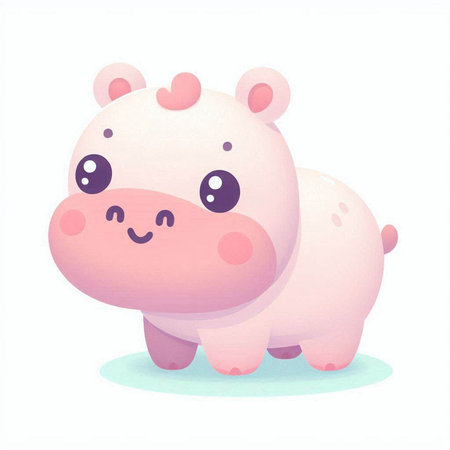 Cute cartoon hippo. Vector illustration isolated on white background.のイラスト素材