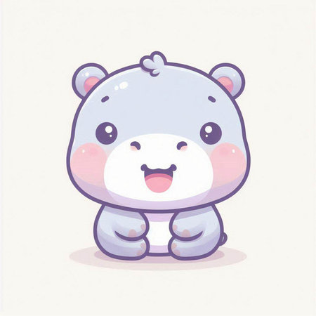 Cute hippo cartoon vector illustration. Cute cartoon hippo character.のイラスト素材