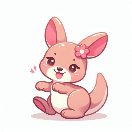 Cute kangaroo with a flower in her hair. Vector illustration.のイラスト素材