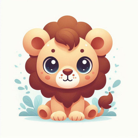 Cute cartoon baby lion isolated on white background. Vector illustration.のイラスト素材