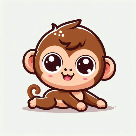 Cute little baby monkey sitting on white background. Vector illustration.のイラスト素材