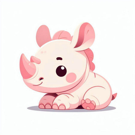 Cute cartoon rhinoceros isolated on white background. Vector illustration.のイラスト素材