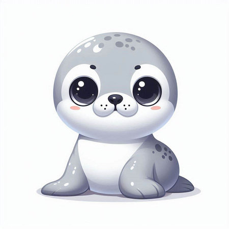 Cute baby seal isolated on white background. Cartoon vector illustration.のイラスト素材