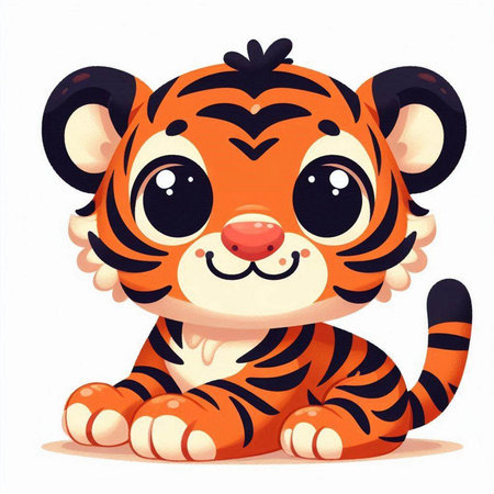 Cute cartoon tiger. Vector illustration isolated on a white background.のイラスト素材