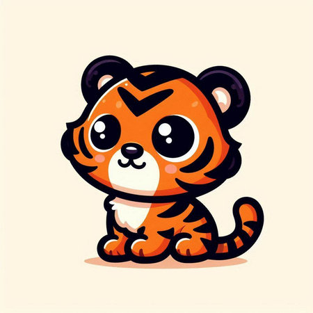Cute cartoon tiger. Vector illustration isolated on a light background.のイラスト素材
