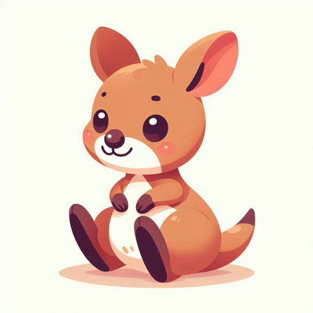 Cute cartoon kangaroo sitting on the ground. Vector illustration.のイラスト素材