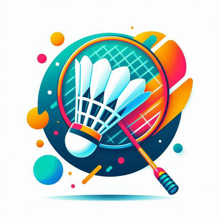 Badminton racket and shuttlecock on colorful background. Vector illustration.のイラスト素材