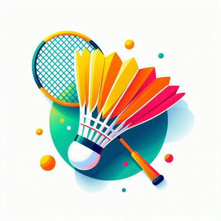 Badminton racket and shuttlecock on colorful background. Vector illustration.のイラスト素材