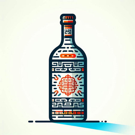 Liquor bottle with ethnic aztec ornament. Vector illustration.のイラスト素材