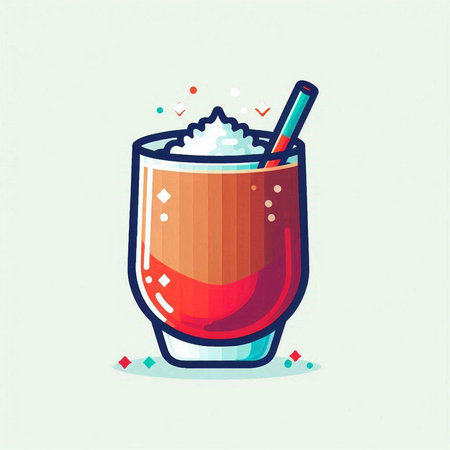 Cocktail with ice and straw. Vector illustration in cartoon style.のイラスト素材