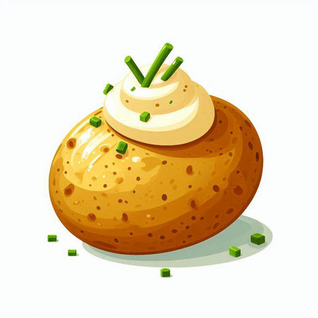 Potato with mayonnaise on a white background. Vector illustrationのイラスト素材