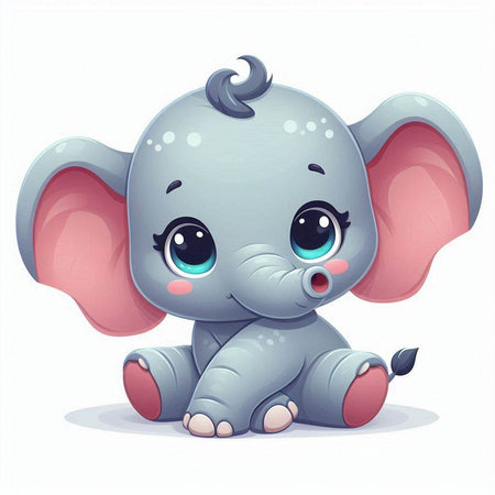 Cute baby elephant sitting on white background. Cartoon vector illustration.のイラスト素材