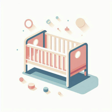 Baby bed isometric vector illustration. Flat 3d isometric icon.のイラスト素材