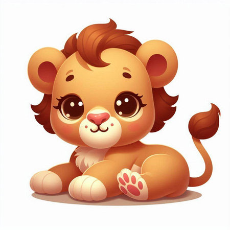 Cute cartoon baby lion. Vector illustration isolated on white background.のイラスト素材
