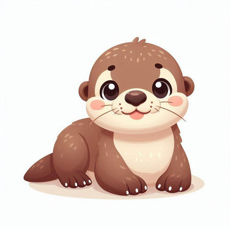 Cute little otter on a white background. Vector illustration.のイラスト素材