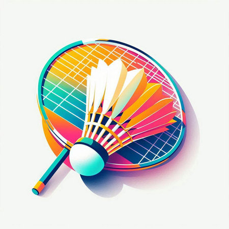 Badminton racket and shuttlecock on a white background. Vector illustration.のイラスト素材