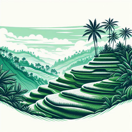 Palm trees on the hills. Vector illustration for your design.のイラスト素材
