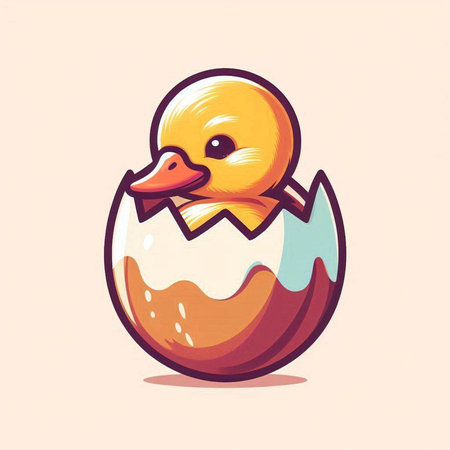 Illustration of a cute cartoon duckling in an eggshell.のイラスト素材