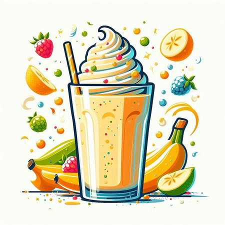 Fruit smoothie in a glass with a straw. Vector illustration.のイラスト素材