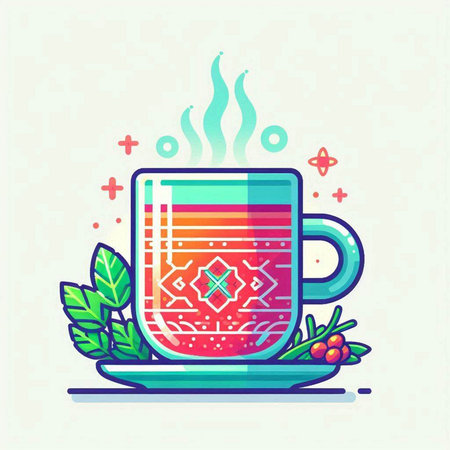 Cup of tea with a pattern in a flat style. Vector illustration.のイラスト素材