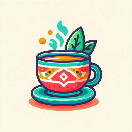 Cup of tea with floral pattern. Hand drawn vector illustration.のイラスト素材