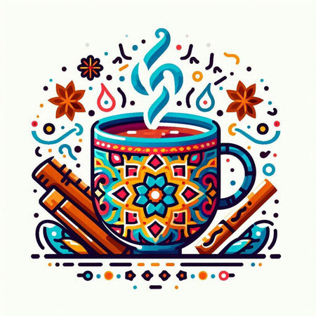 Cup of hot drink with cinnamon sticks and star anise. Vector illustration.のイラスト素材