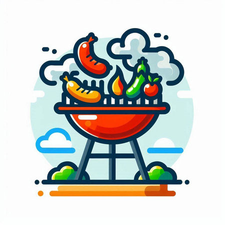 Barbecue party colorful icon. Vector illustration of grill party in flat styleのイラスト素材
