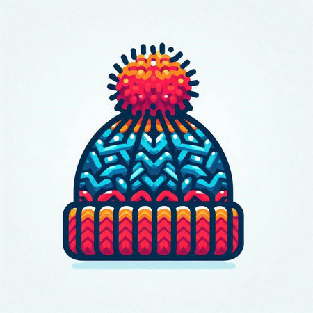 Knitted hat with pompon. Vector illustration. Eps 10.のイラスト素材
