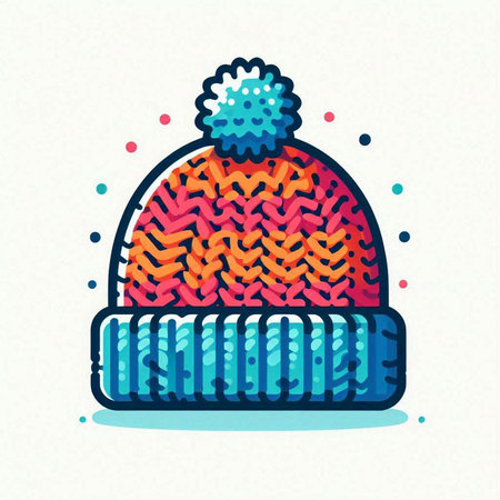 Knitted winter hat with pompon. Hand drawn vector illustration.のイラスト素材