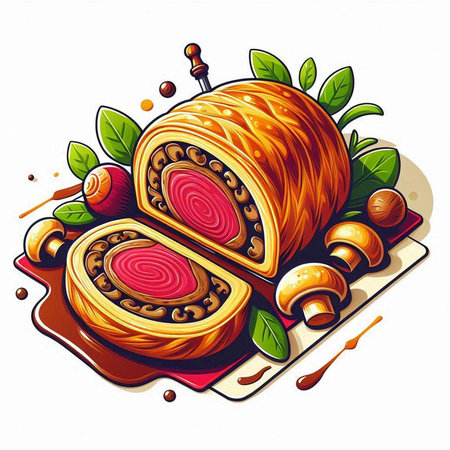 Vector illustration of a pie with meat filling on a white background.のイラスト素材