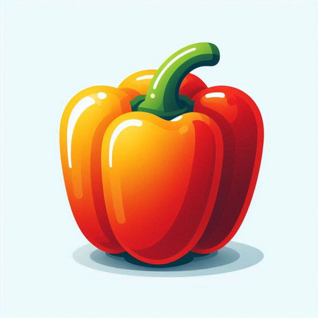 Red and yellow bell pepper isolated on blue background. Vector illustration.のイラスト素材