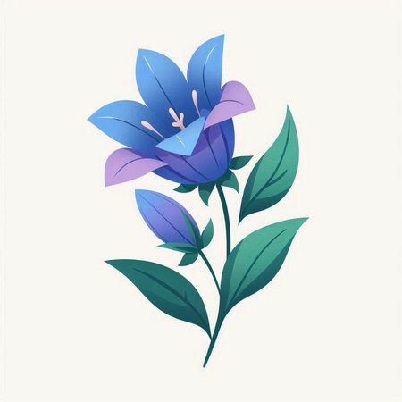 Beautiful blue flower with green leaves on white background. Vector illustration.のイラスト素材