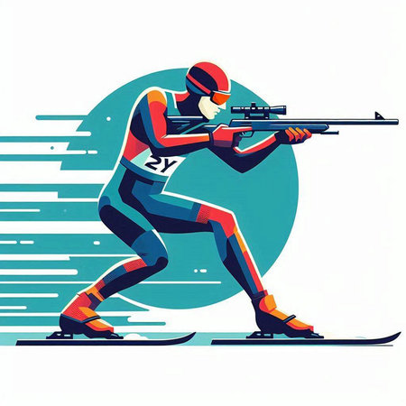 Cross-country skier with a gun in his hand. Vector illustration.のイラスト素材