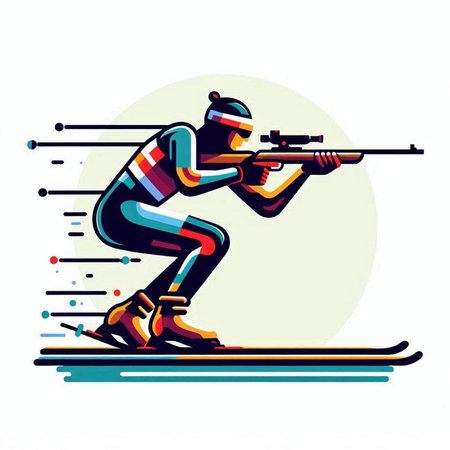 Skiing illustration. Athlete with a gun. Vector illustrationのイラスト素材