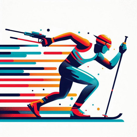 Skier skiing vector illustration. Colorful abstract background with skier.のイラスト素材