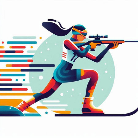 Vector illustration of a girl with a gun in her hand on a sports backgroundのイラスト素材